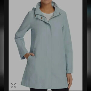 Eileen Fisher Petites Hidden Hood Rain Jacket lightweight blue size Xsmall